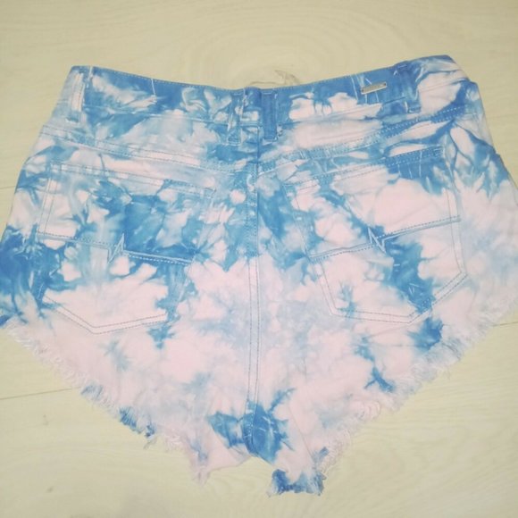 RUSTY Palmer Tie Dye Pink Blue Festival Frayed Cut-Off Denim Shorts - Picture 4 of 4